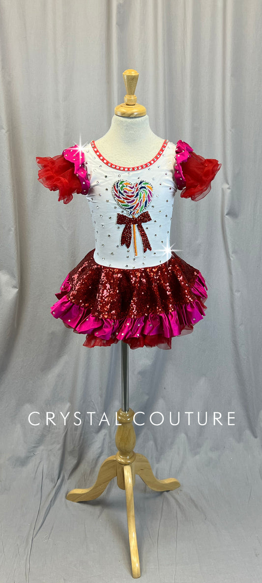 Red, Pink, and White Lollipop Tutu Dress- Rhinestones