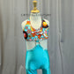 70s Inspired Teal and Pink Roller Skate Unitard -Rhinestones