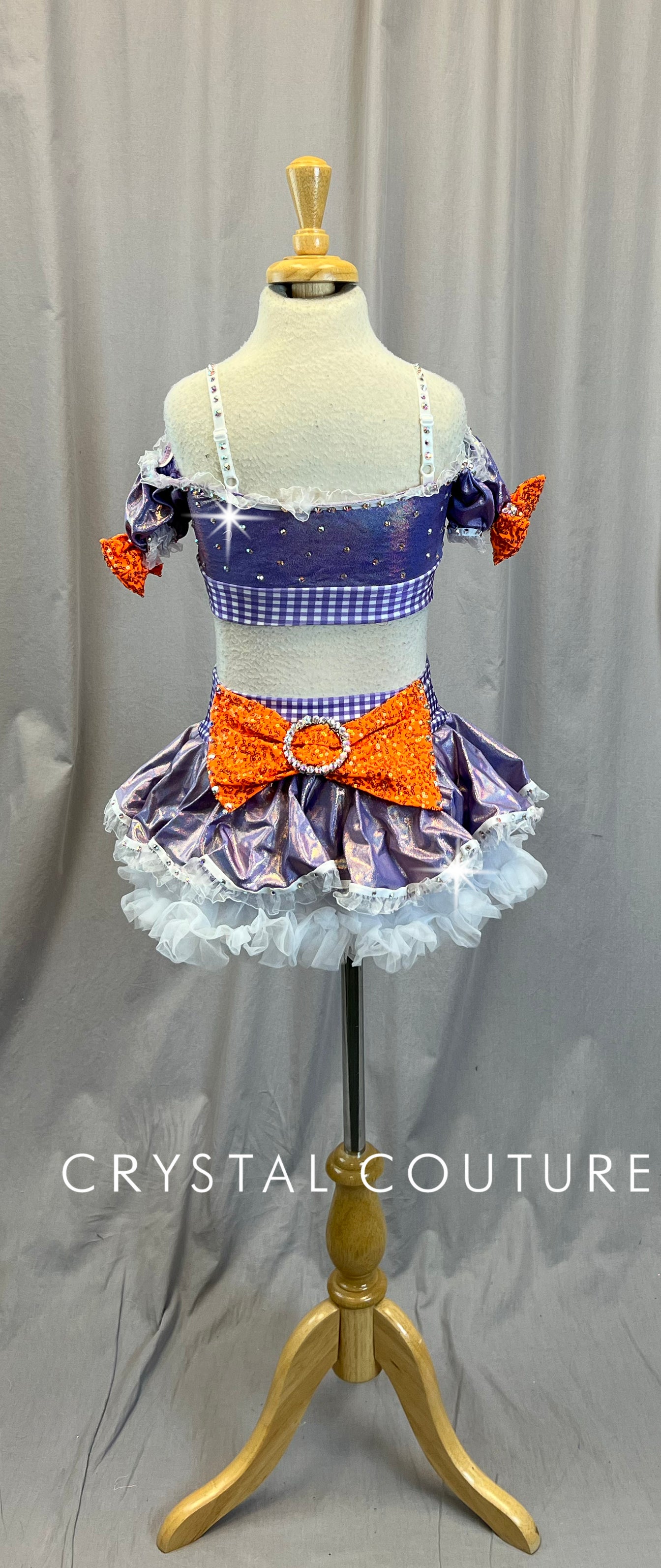 Purple Plaid Tutu Set with Orange Accents-Chef Inspired - Rhinestones