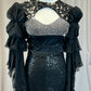 Black Sequin and Ruffle Long Sleeve Biketard - Rhinestones