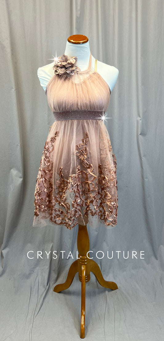 Rose/Pink Floral Tulle Dress - Rhinestones