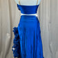 Blue Asymmetrical Ruffled Accents Crop Top and Skirt Set - Rhinestones