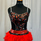 Red and Black Feather Sequin Mini Dress - Rhinestones