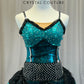 Teal and Black Sequin Lace Biketard with Black Tulle Bustle - Rhinestones