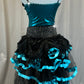 Teal and Black Sequin Lace Biketard with Black Tulle Bustle - Rhinestones