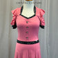 Pink and Black Cold Shoulder 50s Style Swing Dress - Rhinestones