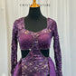 Plum Sequin Lace Connected Long Sleeve and Briefs with Attached Skirt - Rhinestones