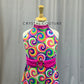 Pink,Orange, and Green Groovy Swirl Dress - Rhinestones