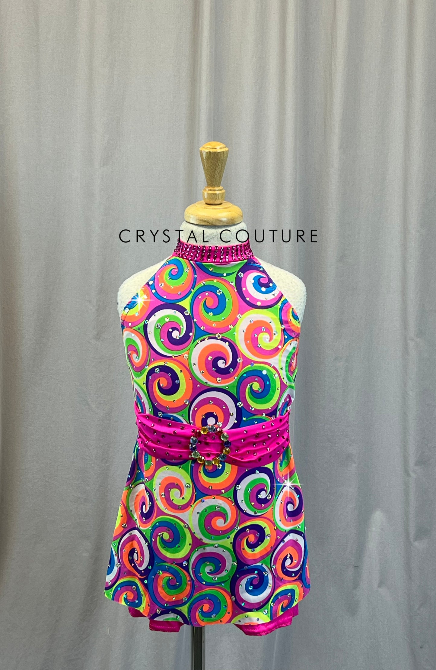 Pink,Orange, and Green Groovy Swirl Dress - Rhinestones