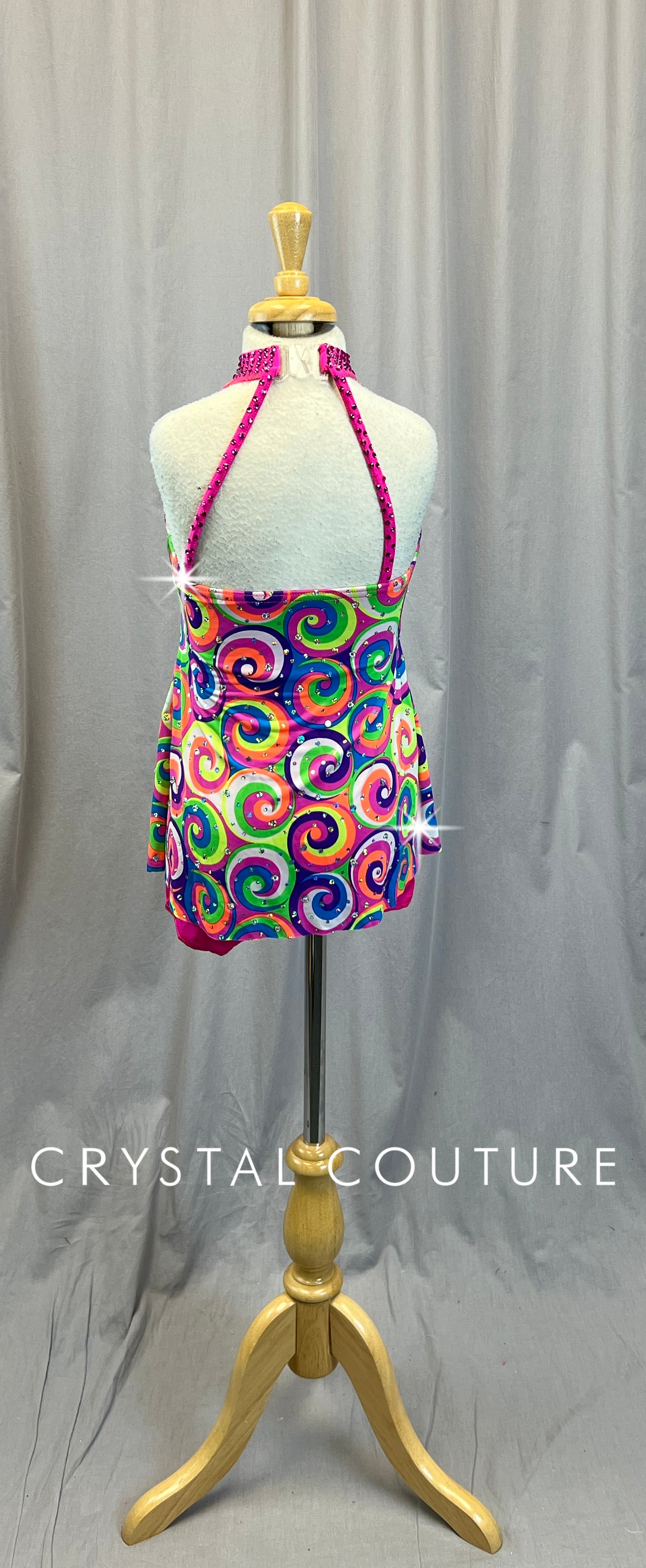Pink,Orange, and Green Groovy Swirl Dress - Rhinestones