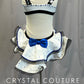 White and Black with a Blue Bow, Leotard with Structured Skirt - Rhinestones -Accessories