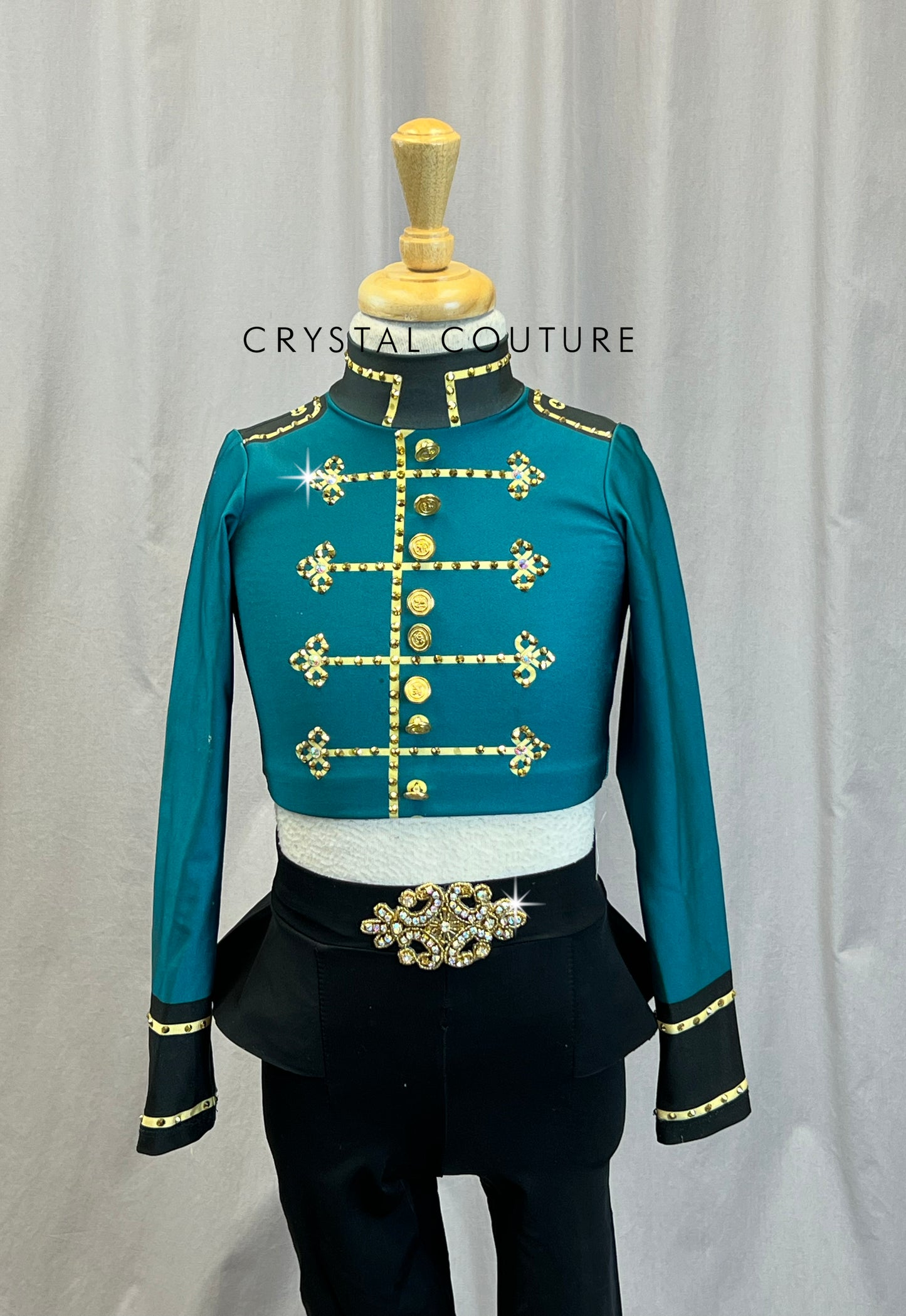 Emerald Green and Black Long Sleeve and Pants Two-Piece set *Bellhop Inspired* - Rhinestones
