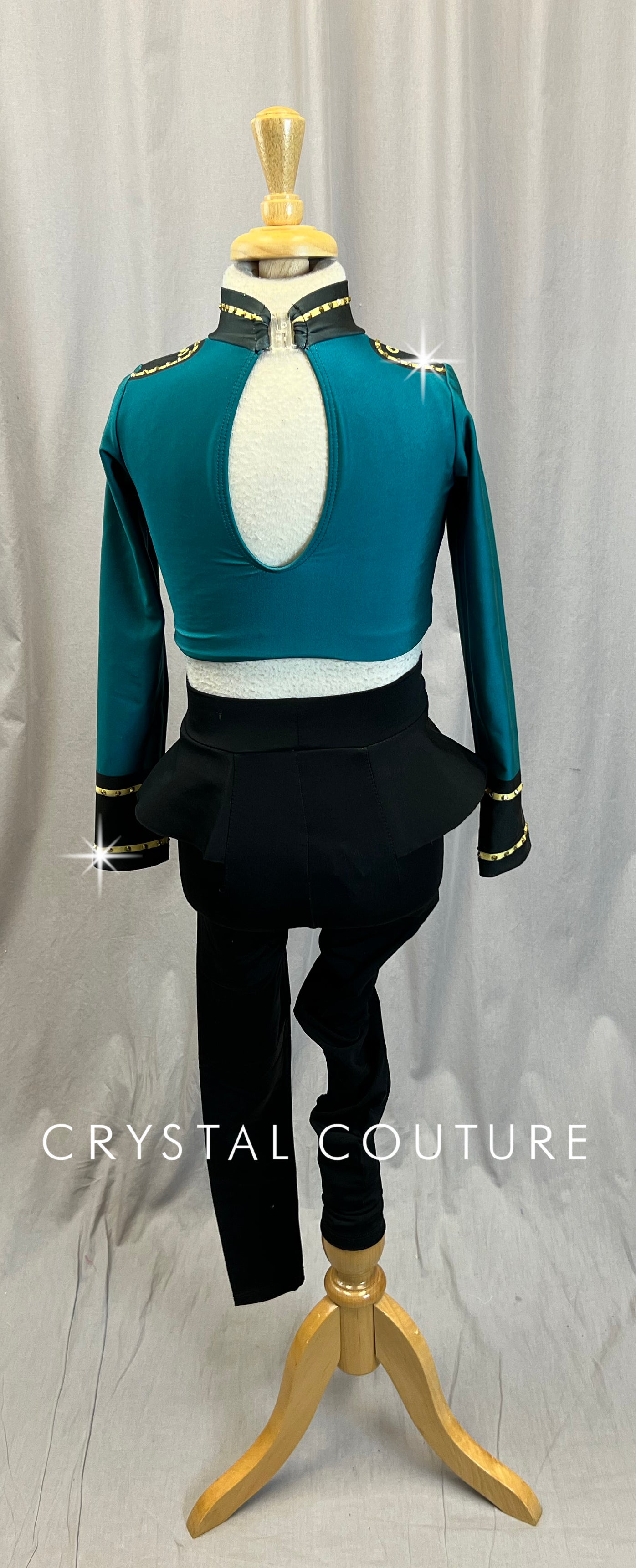 Emerald Green and Black Long Sleeve and Pants Two-Piece set *Bellhop Inspired* - Rhinestones