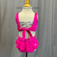 Custom Neon Pink Crop Top and Brief Two-Piece Set - Rhinestones