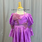 Purple Mesh Puff Sleeve Dress and Bra Top + Briefs - Rhinestones - Accessories