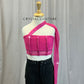 Pink and Black Mesh Corset Inspired Top + Pinstripe Pants - Rhinestones