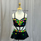 Black Strappy Leotard with Flounce Skirt and Neon Gemstones - Rhinestones