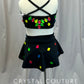 Black Strappy Leotard with Flounce Skirt and Neon Gemstones - Rhinestones