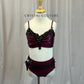 Burgundy/Wine with Black Accents Bra and Briefs Two-Piece Set -Rhinestones - Accessories