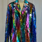 Multi Color Sequin Padded Shoulder Blazer with Fringe