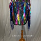 Multi Color Sequin Padded Shoulder Blazer with Fringe