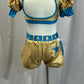 Gold and Teal Crop Top and Shorts Two Piece Set - Rhinestones