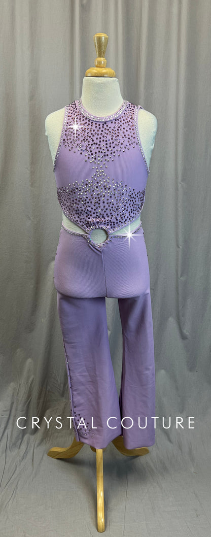 Lilac Sleeveless Unitard with Cutouts - Rhinestones