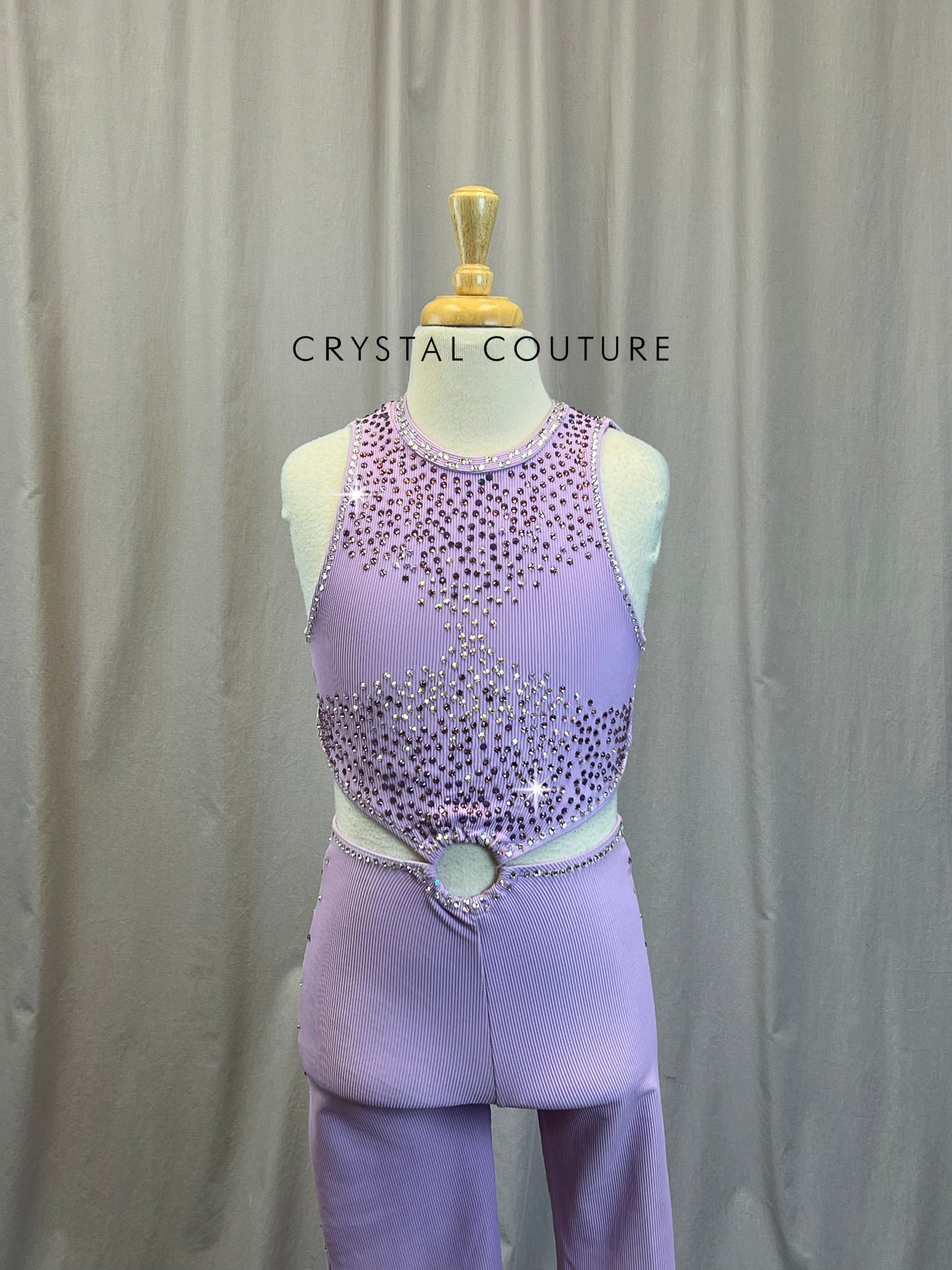 Lilac Sleeveless Unitard with Cutouts - Rhinestones