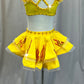 Yellow Leotard with Ruffles and Cutout Accents + Skirt Two Piece Set - Rhinestones