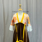 Custom Yellow and Peach Floral Patterned 3/4 Sleeve Dress with Brown Velvet Skirt