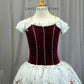 Burgundy and White Cap Sleeve Romantic Tutu Ballet Dress - Rhinestones