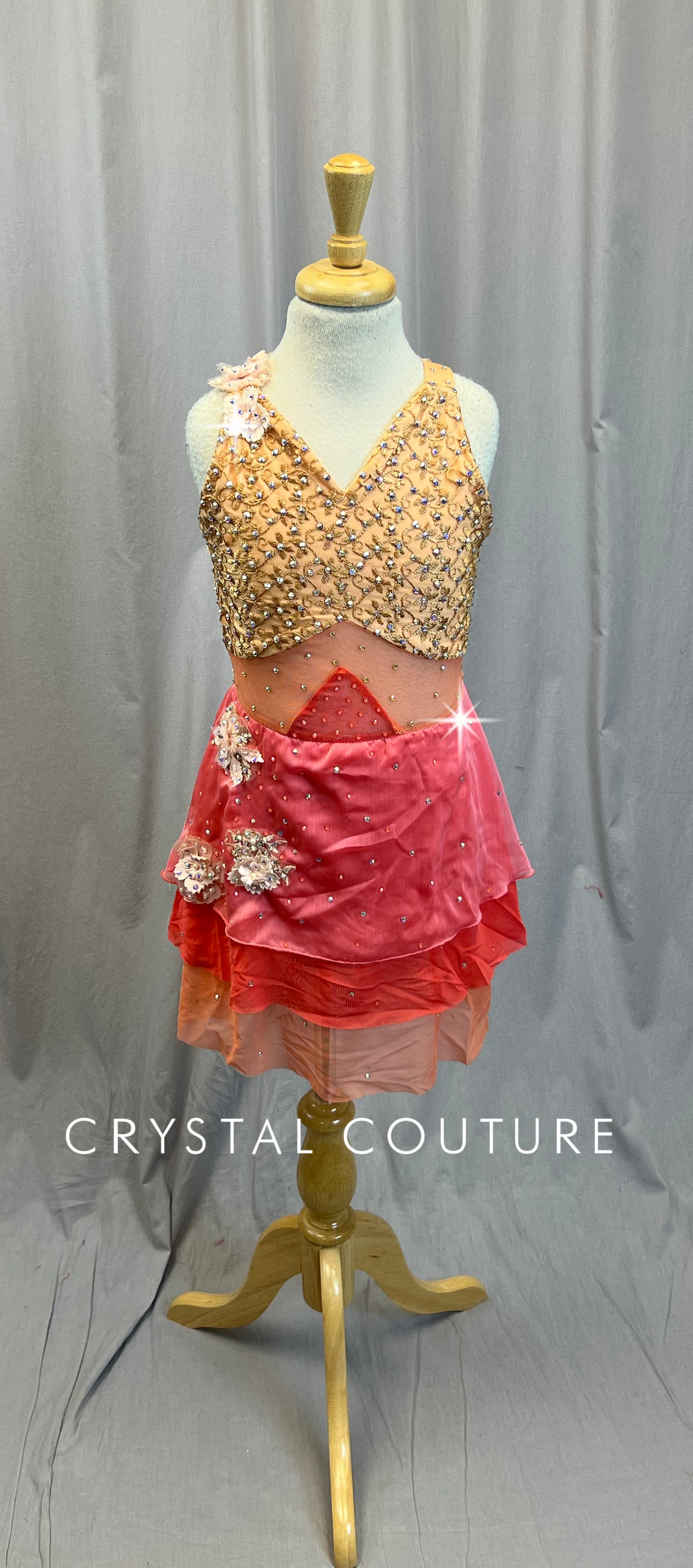Custom Peach and Tan Lyrical Dress- Rhinestones
