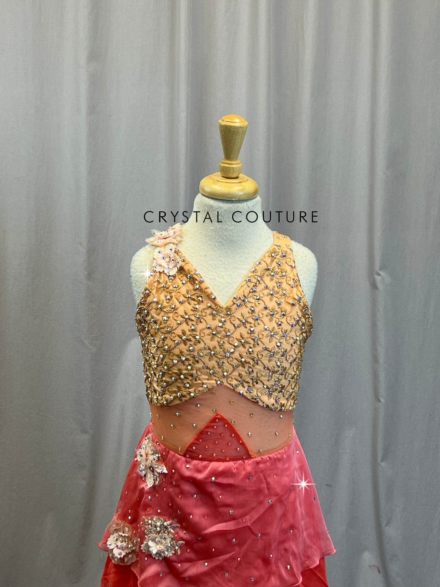 Custom Peach and Tan Lyrical Dress- Rhinestones