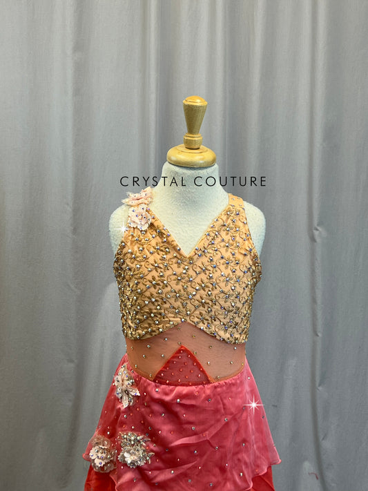 Custom Peach and Tan Lyrical Dress- Rhinestones