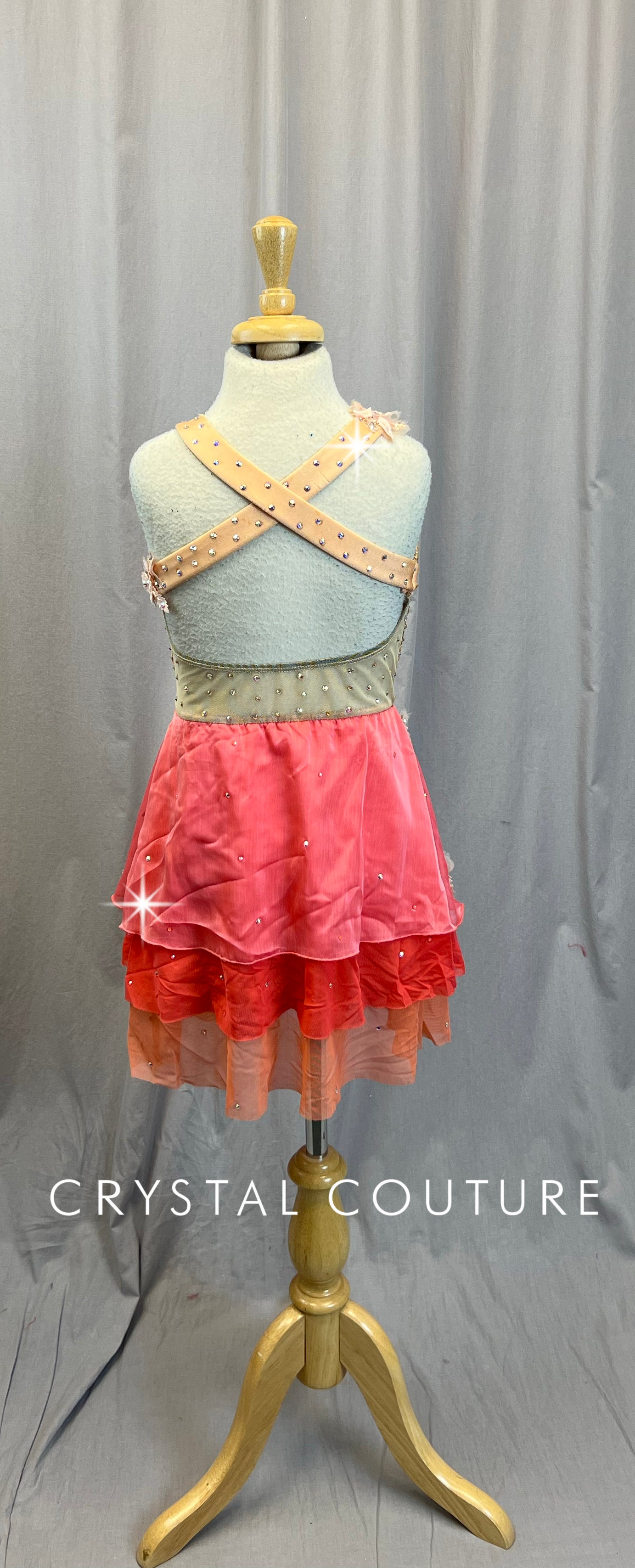 Custom Peach and Tan Lyrical Dress- Rhinestones