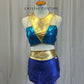 Custom Blue, Purple and Gold Crop Top and Briefs Two-Piece Set - Rhinestones