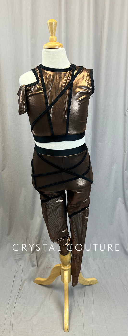 Custom Bronze Strappy Crop Top and Pants Two-Piece Set