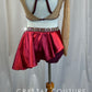 Custom Red and Cream Mesh One Sleeve Rose Gold Sequin Leotard with Half Skirt-Rhinestones