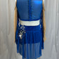 Custom Royal Blue Velvet Long Sleeve and Briefs with Skirt Two-Piece Set - Rhinestones