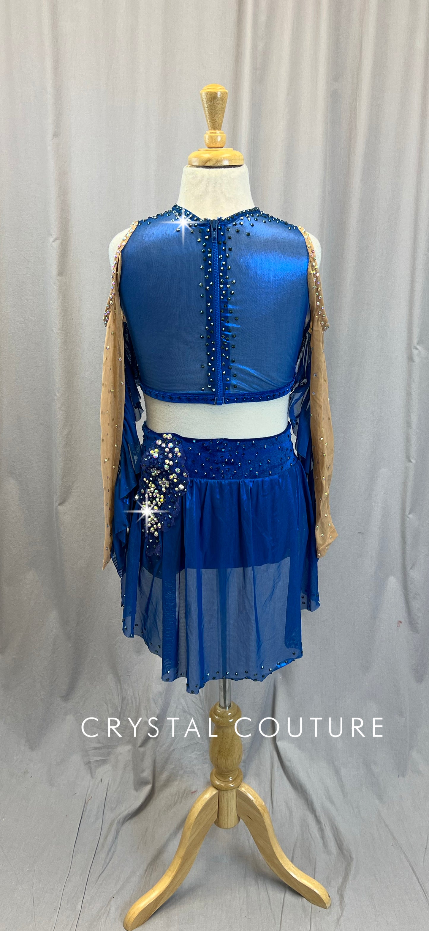 blue dress or white and gold Custom Royal Blue Velvet Long Sleeve and Briefs with Skirt Two-Piece S –  Crystal Couture