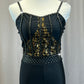 Custom Black and Gold Corset Top with Black and Gold Pants - Rhinestones