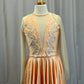 Custom Peach Lycra Dress with Nude Mesh Sleeves - Rhinestones