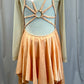 Custom Peach Lycra Dress with Nude Mesh Sleeves - Rhinestones