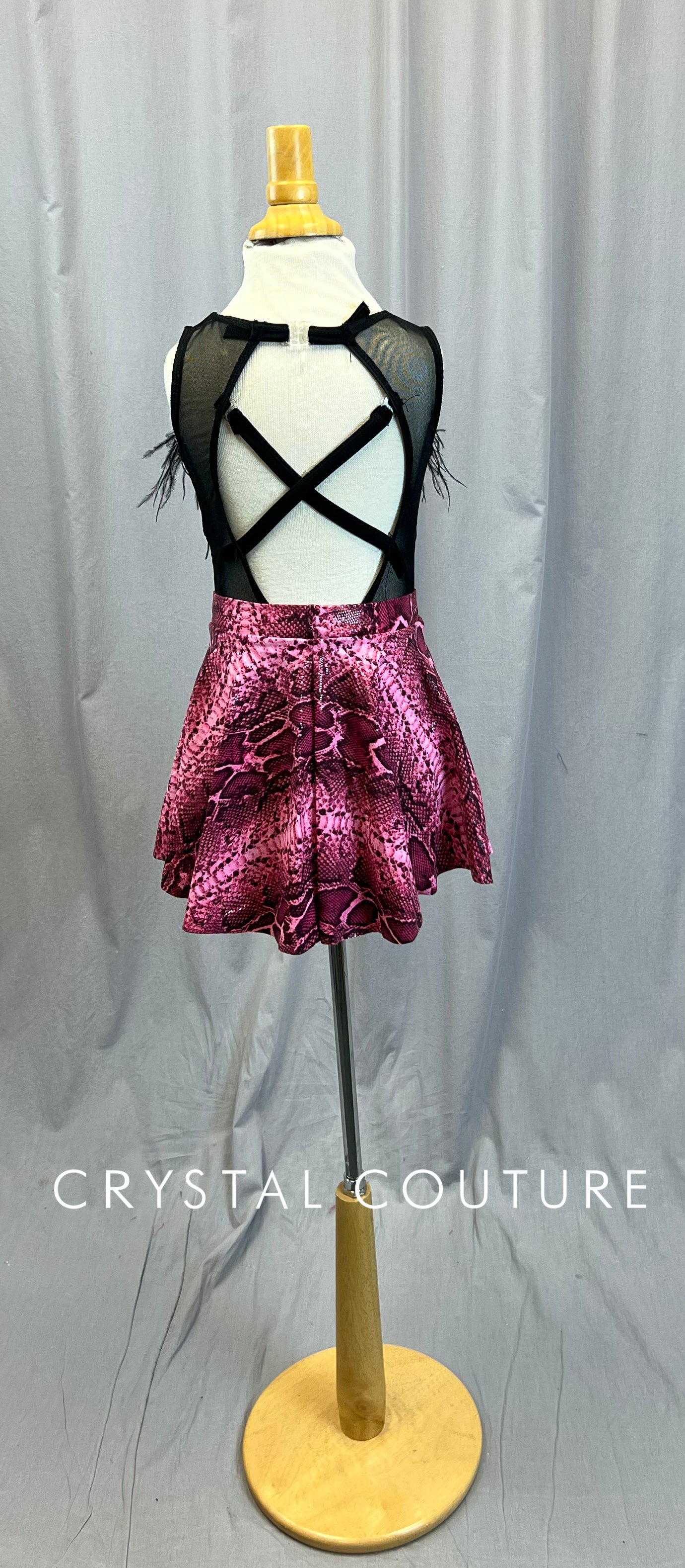 *Brand New* Custom Pink Snakeskin Print and Black Mesh Dress