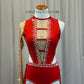 Custom Red and Nude One Sleeve Leotard with Half Skirt-Rhinestones
