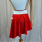 Custom Red and Nude One Sleeve Leotard with Half Skirt-Rhinestones