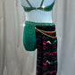Custom Green Lycra Base with Pink and Green Lighting Bolt Mesh Two Piece Set - Rhinestones