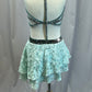 Custom Sage Velvet Top with Strappy Detailing and a Powder Blue Lace Skirt - Rhinestones