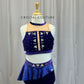 Custom Purple Velvet Crop Top and Shorts Two-Piece Set - Rhinestones