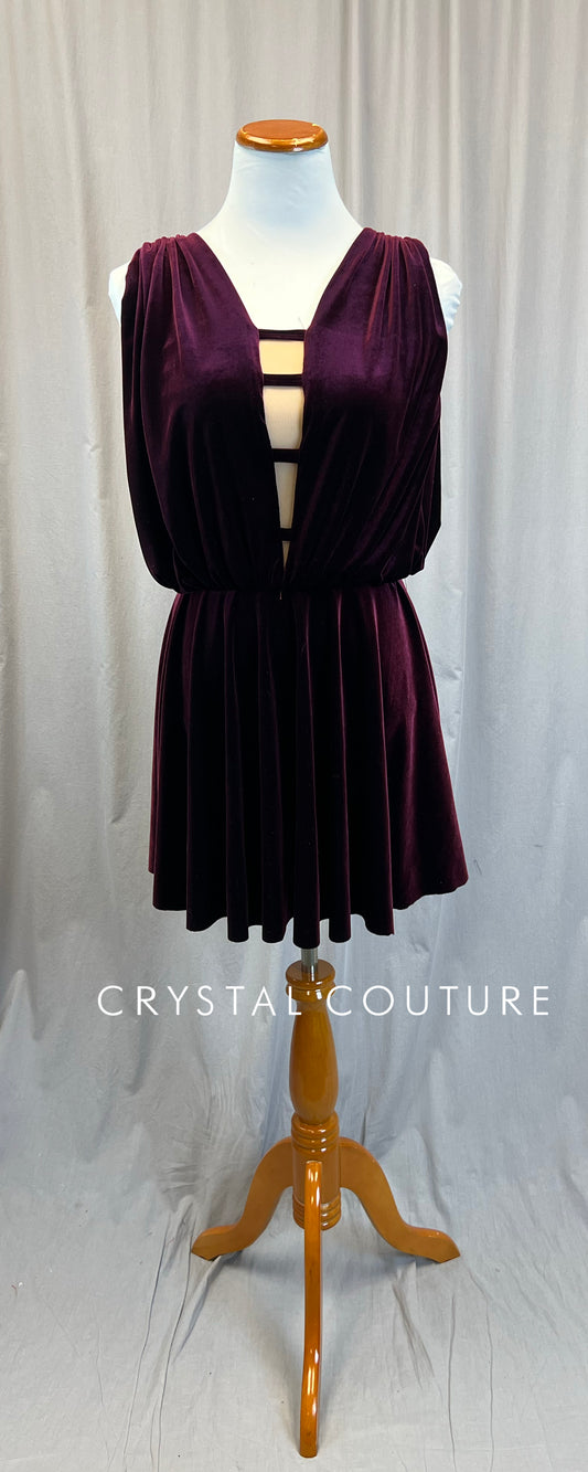 Custom Deep Purple/Burgundy Velvet Gathered Blouson Dress